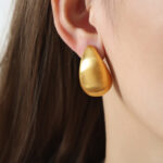Simple Titanium Steel Gold Plated Water Drop Ear Studs Women - Image 4