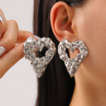 New Pleated Lava Hollow Heart-shaped Earrings Personality Exaggerated Love Earrings For Women Valentine's Day Jewelry - Image 2