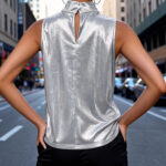 2025 Sleeveless Solid Color Mock Neck Tank Top T-Shirt - Image 2