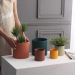 Nordic Industrial Style Colorful Ceramic Flowerpot Succulent Planter Green Plants Cylindrical Shape Flower Pot With Hole Tray - Image 3