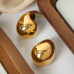 Simple Titanium Steel Gold Plated Water Drop Ear Studs Women - Image 8