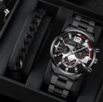 2pcs Men's New Popular Steel Strip Fashion Business Three Eye Quartz Watch Bracelet Set Valentine's Day Gifts - Image 7