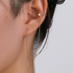 Gold Long Fringed Copper Hexagram Micro-set Zircon Ear Clip Ear Wire - Image 3