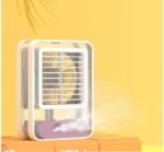 New USB Charging Transparent Crystal Humidifying Spray Small Fan Home Office Dormitory Night Light Silent Fan - Image 2