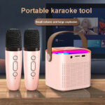 Microphone Karaoke Machine Bluetooth-compatible Speaker With 2 Wireless Mic RGB Light Home Family Singing Speaker