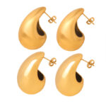 Simple Titanium Steel Gold Plated Water Drop Ear Studs Women - Image 5
