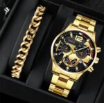 2pcs Men's New Popular Steel Strip Fashion Business Three Eye Quartz Watch Bracelet Set Valentine's Day Gifts - Image 8