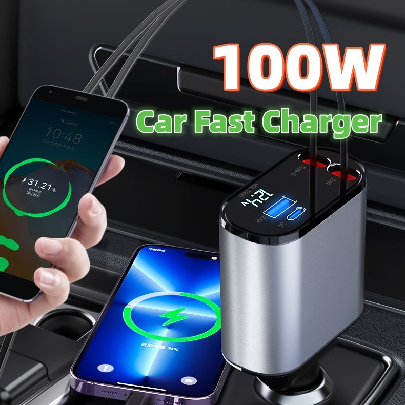 738d1093-39e2-44ad-8295-11ae5c35f1e4.jpg Metal Car Charger 100W Super Fast Charging Car Cigarette Lighter USB And TYPE-C Adapter - Image 1