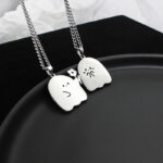 Stainless Steel Cute Ghost Couple Necklace Kawaii Animal Cat Pendant Necklace Lovers Friendship Jewelry Gifts - Image 4