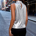 2025 Sleeveless Solid Color Mock Neck Tank Top T-Shirt - Image 4