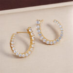Women's C-shaped Stud Earrings With Rhinestones Fashion Zircon Simple Earrings - Image 3