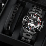 2pcs Men's New Popular Steel Strip Fashion Business Three Eye Quartz Watch Bracelet Set Valentine's Day Gifts - Image 3