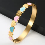 New Fashion Three-color Heart-shaped Bracelet Titanium Steel 18K Gold Plating College Style Female Bracelet - Image 2