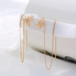 Gold Long Fringed Copper Hexagram Micro-set Zircon Ear Clip Ear Wire - Image 7