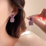 Rhinestone Cube Earrings Ins Fashion Temperament Geometric Earrings - Image 2