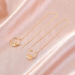 Gold Long Fringed Copper Hexagram Micro-set Zircon Ear Clip Ear Wire - Image 9