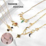 Fashion Jewelry Copper-plated Real Gold Necklace Fashion Design Star And Moon Rhinestone Alloy Necklace