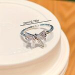 Elegant Adjustable Women's Bowknot Open Ring, Sparkling Rhinestone Details, Alloy, Perfect Gift For Her, Ideal For Daily Wear & Special Occasions - Image 2