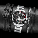 2pcs Men's New Popular Steel Strip Fashion Business Three Eye Quartz Watch Bracelet Set Valentine's Day Gifts - Image 5