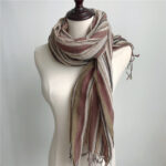 Fashion Men's Cotton And Linen Striped Brown Scarf  Long Shawl Japanese Unisex Style Fashion Scarves - Image 18