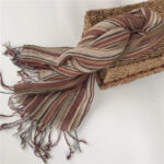 Fashion Men's Cotton And Linen Striped Brown Scarf  Long Shawl Japanese Unisex Style Fashion Scarves - Image 15