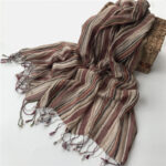 Fashion Men's Cotton And Linen Striped Brown Scarf  Long Shawl Japanese Unisex Style Fashion Scarves - Image 16