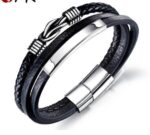 Black Multilayer Leather Bracelet For Men Bangle Jewelry - Image 5