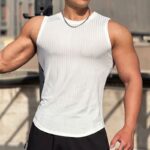 Men's Striped Quick-drying Elastic Running Wait Lifting Equipment Sports Sleeveless Tank Top - Image 8