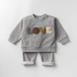 Children's Clothing Boys Sweater Suit Beige Colored Wool Material LOVE Towel Embroidery Baby Baby Clothes Two Pieces - Image 2