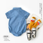 Neonatal baby shirts, collars, sleeves, jeans, hats, baby brothers and sisters wearing triangular crawling clothes - Image 3