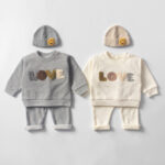 Children's Clothing Boys Sweater Suit Beige Colored Wool Material LOVE Towel Embroidery Baby Baby Clothes Two Pieces - Image 7