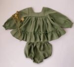 Girls' Cotton And Linen Long Sleeve Square-neck Ruffle Top Triangle Shorts 2-piece Set Clothes For Babies Autumn - Image 8