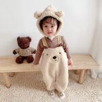 Baby Jumpsuit Autumn And Winter Plus Velvet Baby Clothing Bear Suspenders - Image 2