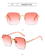 3PCS Square Rimless Sunglasses Women Luxury Brand Designer Summer Red Glasses Fashion Sun glasses For Men UV400 Shades Oculos - Image 23