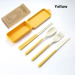 4Pcs Portable Tableware Set Wheat Straw Dinnerware Detachable Cutlery Travel Tableware Picnic Dinnerware Set Camping Cutlery Set - Image 14