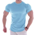 Men Summer T Shirts High Elastic Slim Fit Tshirt Men Quick-drying Curved Hem Mens T-Shirts Solid Color 3XL - Image 7