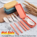 4Pcs Portable Tableware Set Wheat Straw Dinnerware Detachable Cutlery Travel Tableware Picnic Dinnerware Set Camping Cutlery Set - Image 26