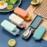 4Pcs Portable Tableware Set Wheat Straw Dinnerware Detachable Cutlery Travel Tableware Picnic Dinnerware Set Camping Cutlery Set - Image 2