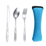 3 Pcs/set Dinnerware Portable Printed Stainless Steel Spoon Fork Steak Knife Set Travel Cutlery Tableware With Bag - Image 15