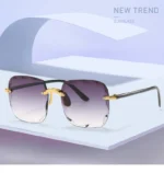 3PCS Square Rimless Sunglasses Women Luxury Brand Designer Summer Red Glasses Fashion Sun glasses For Men UV400 Shades Oculos - Image 9