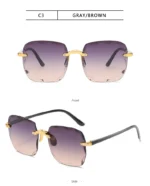 3PCS Square Rimless Sunglasses Women Luxury Brand Designer Summer Red Glasses Fashion Sun glasses For Men UV400 Shades Oculos - Image 21