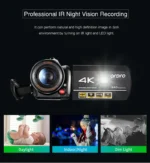 Video Camera 4K Digital Camcorder Professional, Ordro AC3 YouTube Blogger Vlog Cameras Filmadora with Microphone 64GB SD Card - Image 15