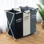 Dirty Clothes Storage Basket Three Grids Organizer Foldable Large Laundry Basket Waterproof Home Laundry Basket - Image 5