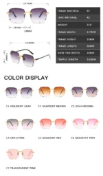 3PCS Square Rimless Sunglasses Women Luxury Brand Designer Summer Red Glasses Fashion Sun glasses For Men UV400 Shades Oculos - Image 14