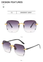 3PCS Square Rimless Sunglasses Women Luxury Brand Designer Summer Red Glasses Fashion Sun glasses For Men UV400 Shades Oculos - Image 18