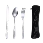 3 Pcs/set Dinnerware Portable Printed Stainless Steel Spoon Fork Steak Knife Set Travel Cutlery Tableware With Bag - Image 16