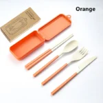 4Pcs Portable Tableware Set Wheat Straw Dinnerware Detachable Cutlery Travel Tableware Picnic Dinnerware Set Camping Cutlery Set - Image 10