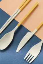 4Pcs Portable Tableware Set Wheat Straw Dinnerware Detachable Cutlery Travel Tableware Picnic Dinnerware Set Camping Cutlery Set - Image 19