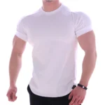 Men Summer T Shirts High Elastic Slim Fit Tshirt Men Quick-drying Curved Hem Mens T-Shirts Solid Color 3XL