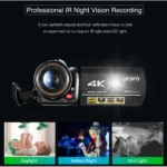 Video Camera 4K Digital Camcorder Professional, Ordro AC3 YouTube Blogger Vlog Cameras Filmadora with Microphone 64GB SD Card - Image 2
